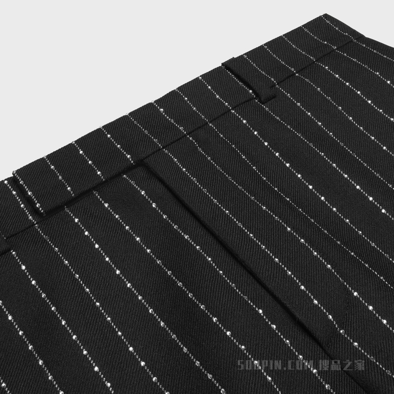 条纹羊毛刺绣喇叭裤 黑色/白色-38AW