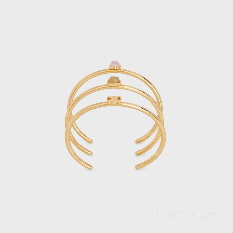 TRIOMPHE INDIE金色饰面黄铜、发晶和粉色石英手镯3枚套装 金色、发晶色和石英粉-08RP