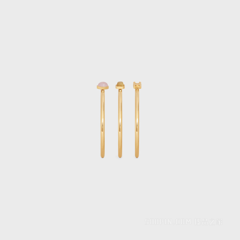 TRIOMPHE INDIE金色饰面黄铜、发晶和粉色石英手镯3枚套装 金色、发晶色和石英粉-08RP
