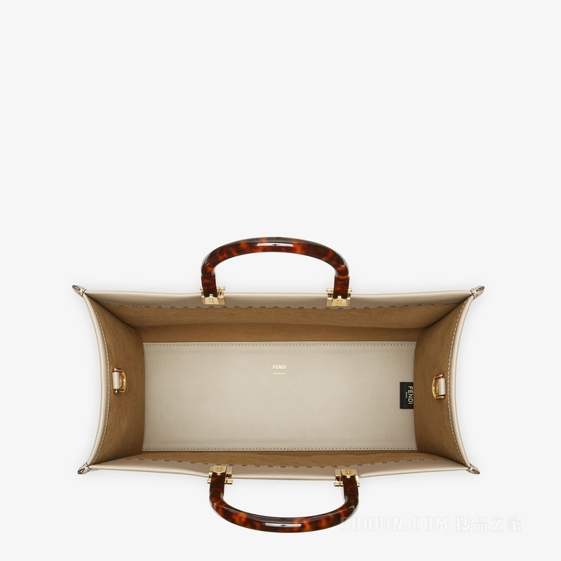 FENDI Sunshine中号手提袋 鸽子灰皮革手提袋