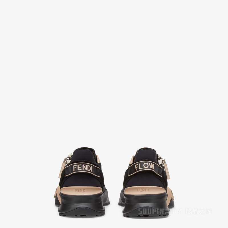 Fendi Flow 黑色尼龙和麂皮低帮鞋