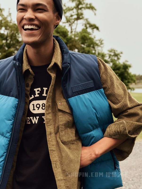 23新款秋冬男装拼接撞色立领合身版铺棉轻便马甲背心32769