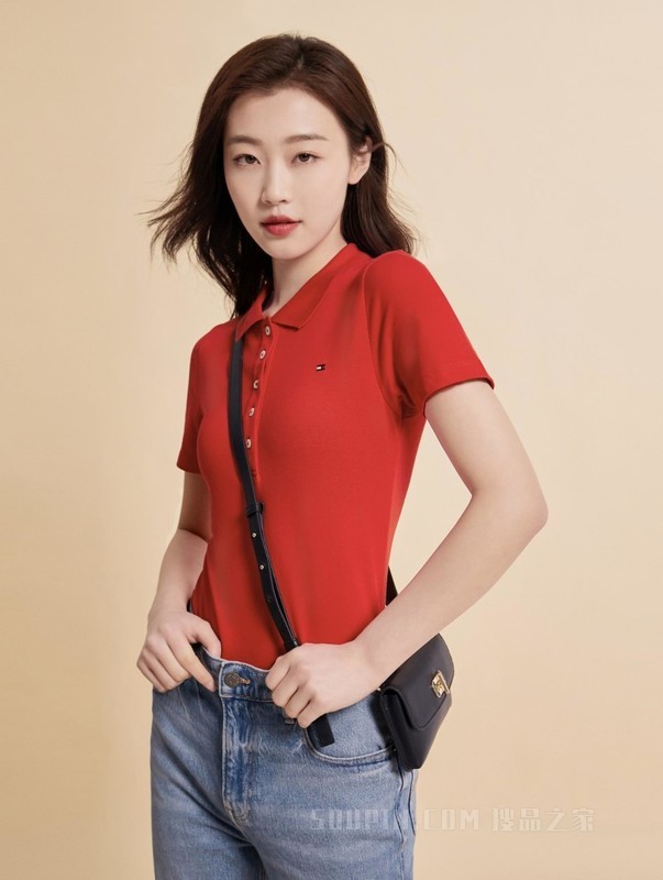 23女装珠地棉简约小绣标五粒扣修身短袖POLO衫WW0WW37823