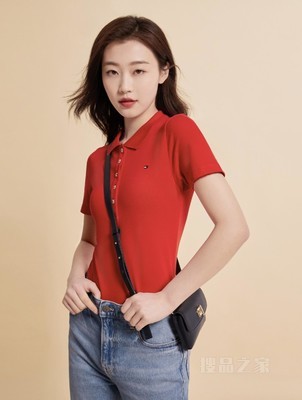 23女装珠地棉简约小绣标五粒扣修身短袖POLO衫WW0WW37823