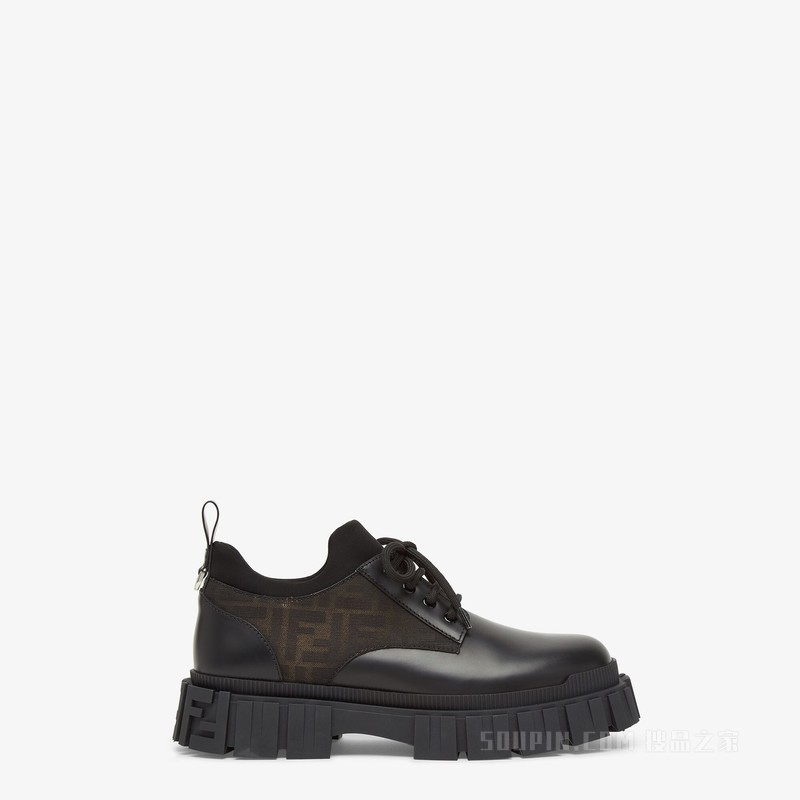 FENDI Force系带鞋 黑色皮革系带鞋