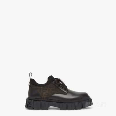 FENDI Force系带鞋 黑色皮革系带鞋