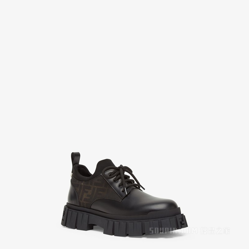 FENDI Force系带鞋 黑色皮革系带鞋