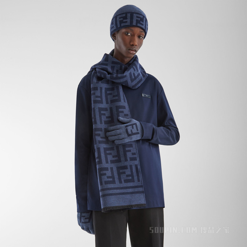 围巾 蓝色羊毛桑蚕丝围巾