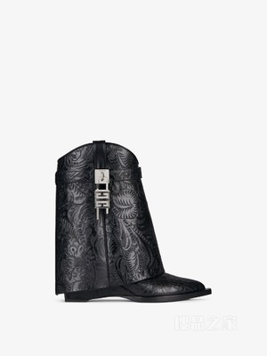 Shark Lock Cowboy西部风格图案短靴