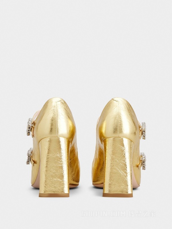 Mini Très Vivier Babies钻扣皮革高跟鞋 金色