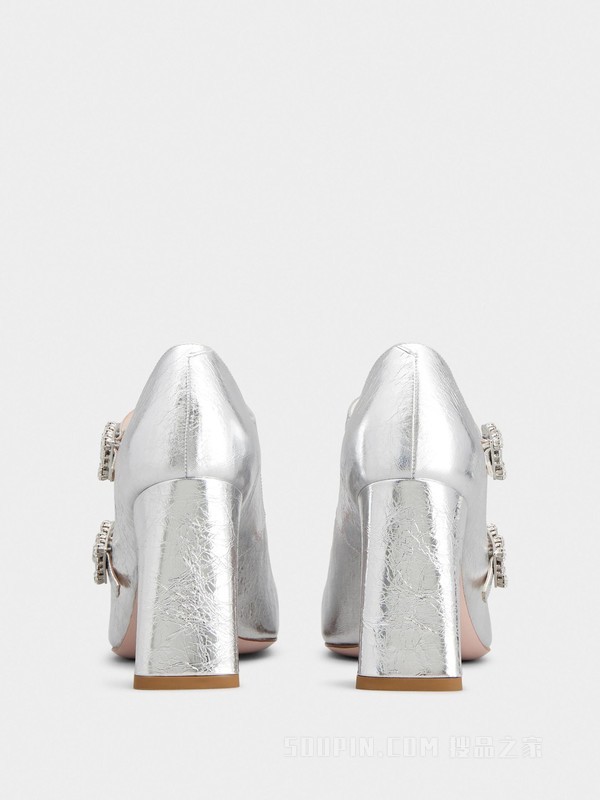 Mini Très Vivier Babies钻扣皮革高跟鞋 银色