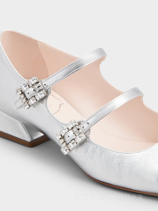 Mini Très Vivier Babies钻扣皮革芭蕾舞鞋 银色