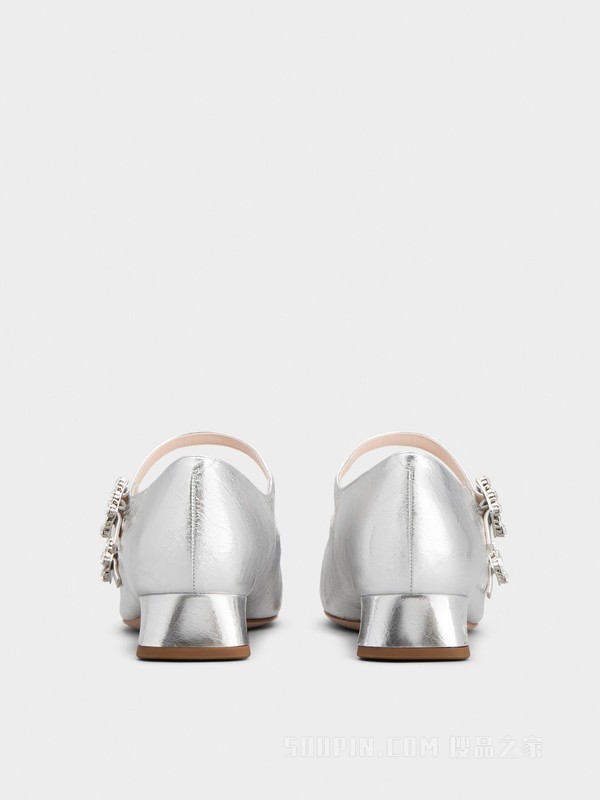 Mini Très Vivier Babies钻扣皮革芭蕾舞鞋 银色