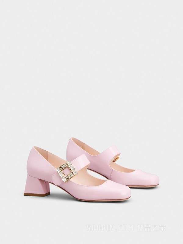 Très Vivier 钻扣高跟鞋 粉色