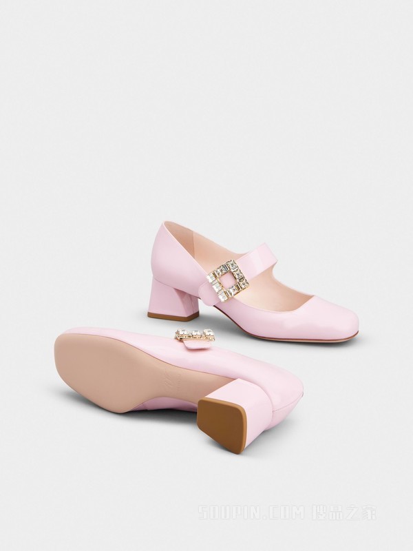 Très Vivier 钻扣高跟鞋 粉色