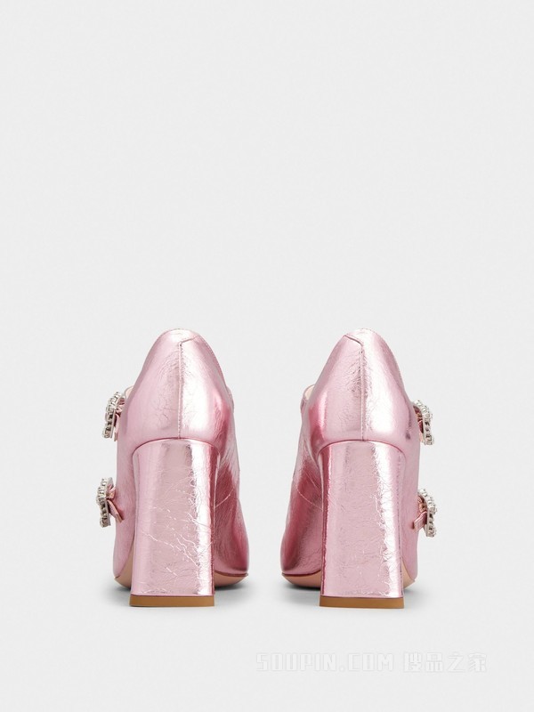 Mini Très Vivier Babies钻扣皮革高跟鞋 粉色