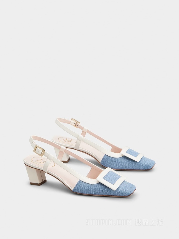 Belle Vivier漆扣后袢带牛仔布高跟鞋 浅蓝色