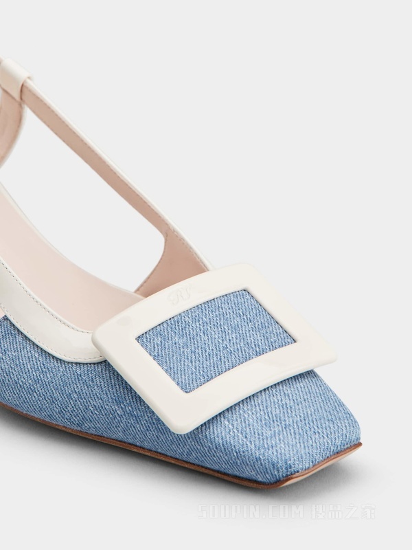 Belle Vivier漆扣后袢带牛仔布高跟鞋 浅蓝色