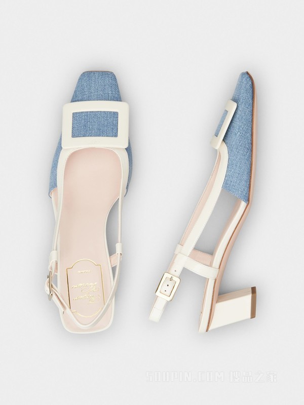 Belle Vivier漆扣后袢带牛仔布高跟鞋 浅蓝色