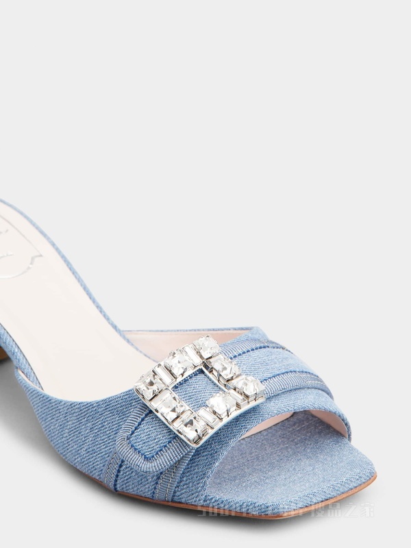 Très Vivier钻扣牛仔布穆勒鞋 浅蓝色