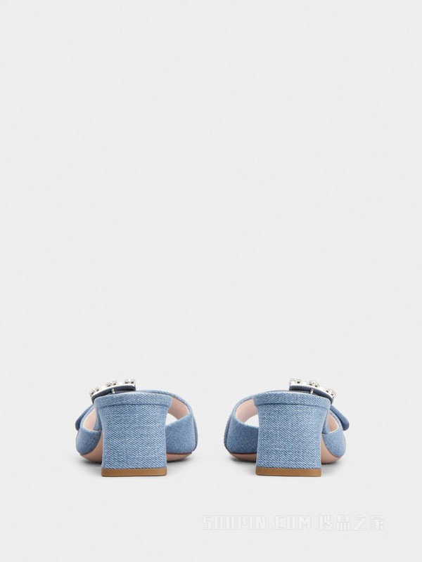 Très Vivier钻扣牛仔布穆勒鞋 浅蓝色