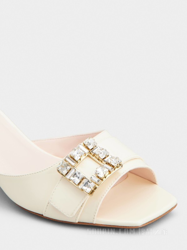 Très Vivier钻扣漆皮穆勒鞋 奶油色