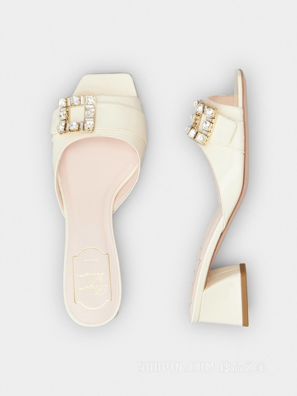 Très Vivier钻扣漆皮穆勒鞋 奶油色
