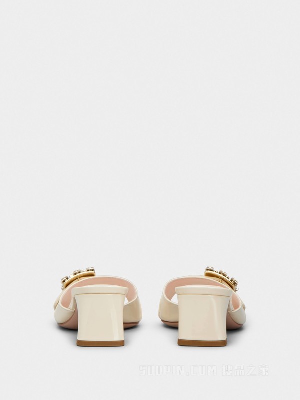 Très Vivier钻扣漆皮穆勒鞋 奶油色