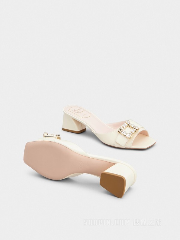 Très Vivier钻扣漆皮穆勒鞋 奶油色