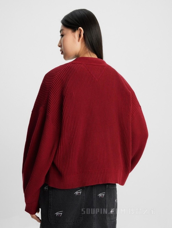 23新款秋季女装纯棉复古灯笼袖纽扣V领宽松短针织开衫16531