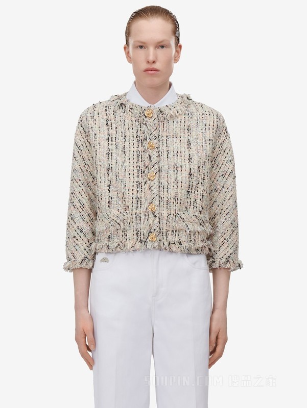 粗花呢方形廓形夹克