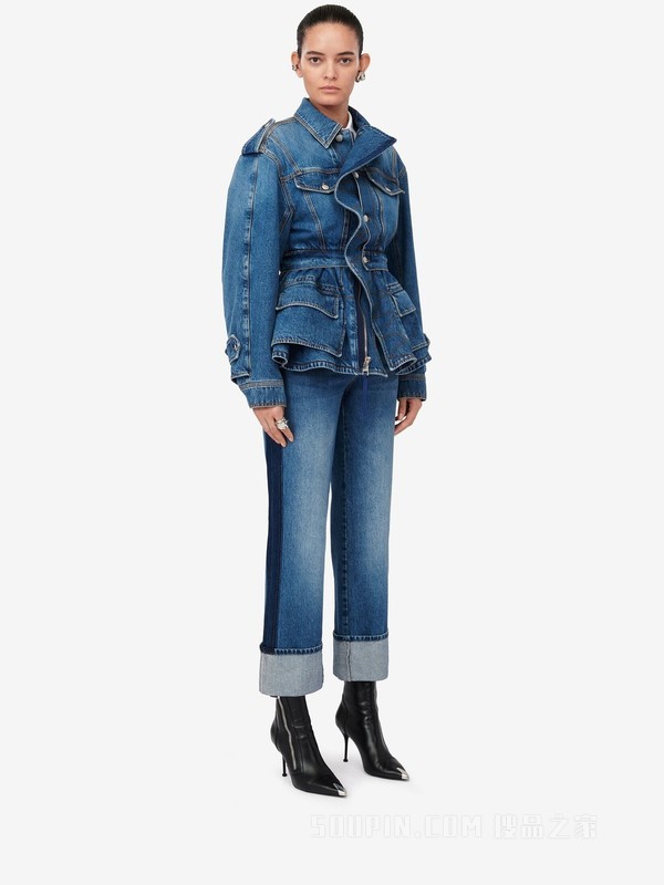贴袋收腰牛仔夹克