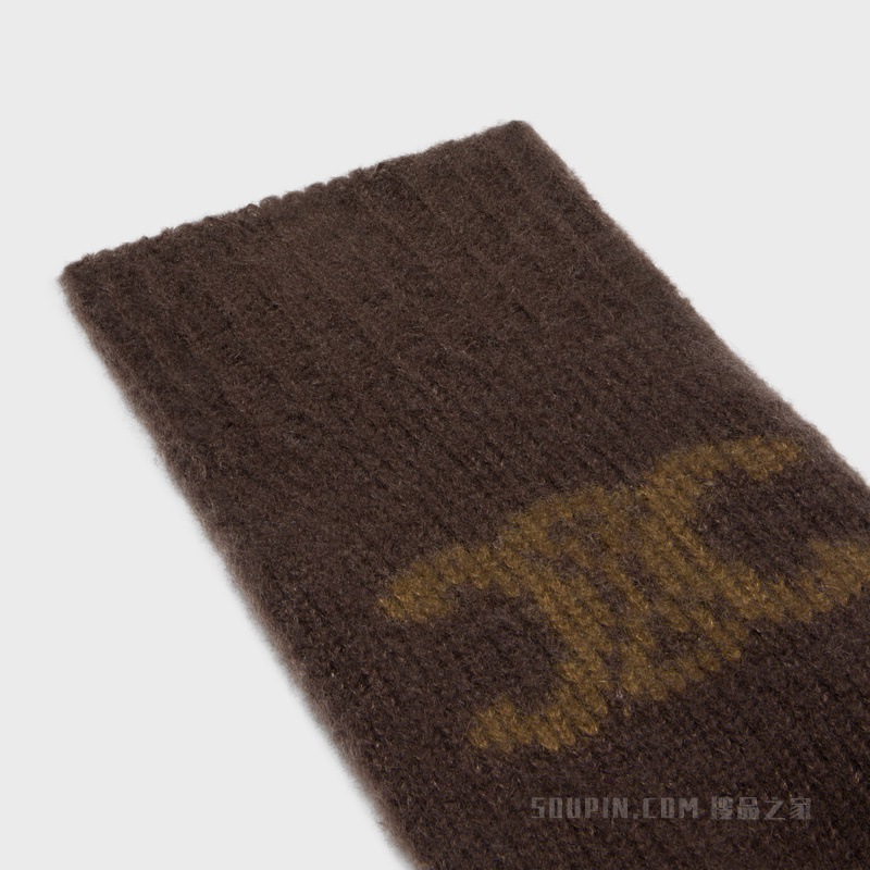 羊毛、山羊绒和桑蚕丝交织字母手套 棕色-19BR