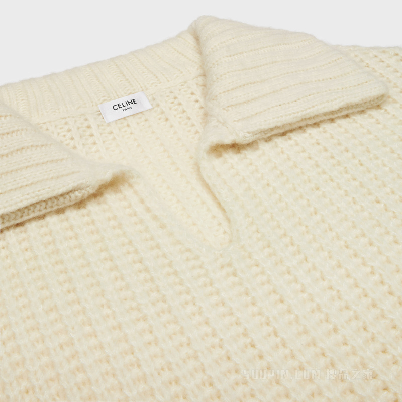 罗纹羊毛和山羊绒宽大短夹克 米白色-01OW