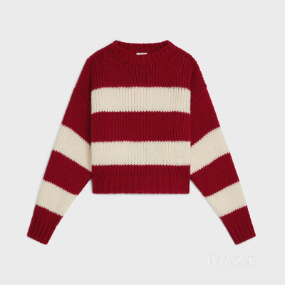 羊毛、山羊绒和桑蚕丝圆领套头衫 淡褐色/红色-01LV
