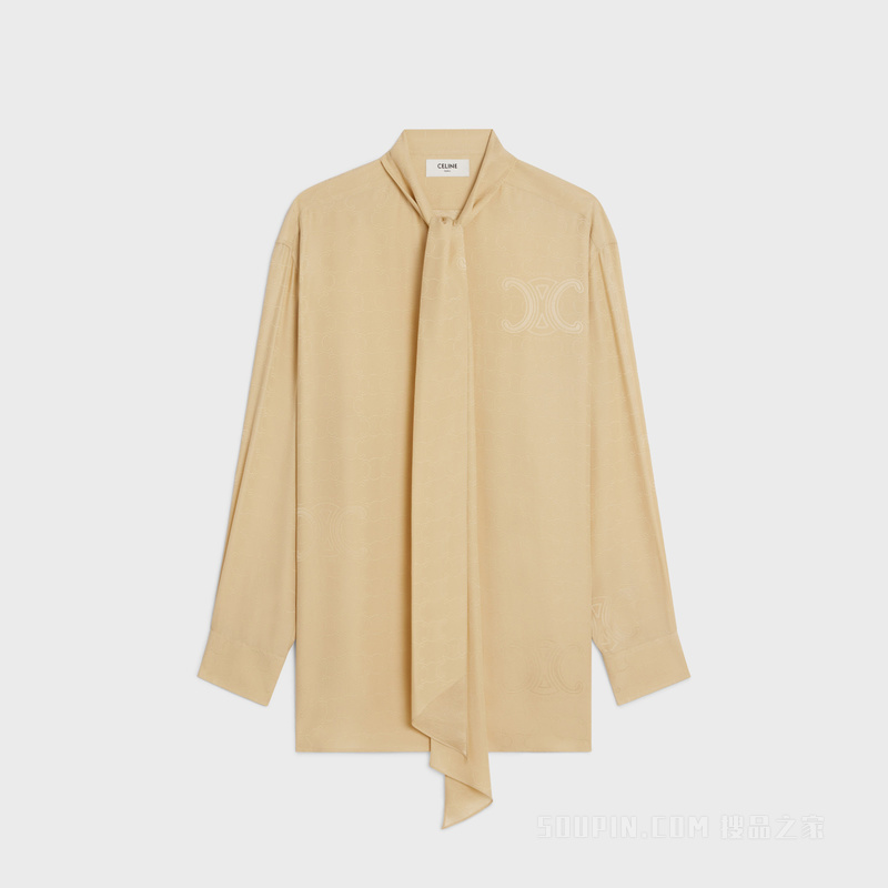 桑蚕丝提花大花结衬衫 燕麦色-03AV