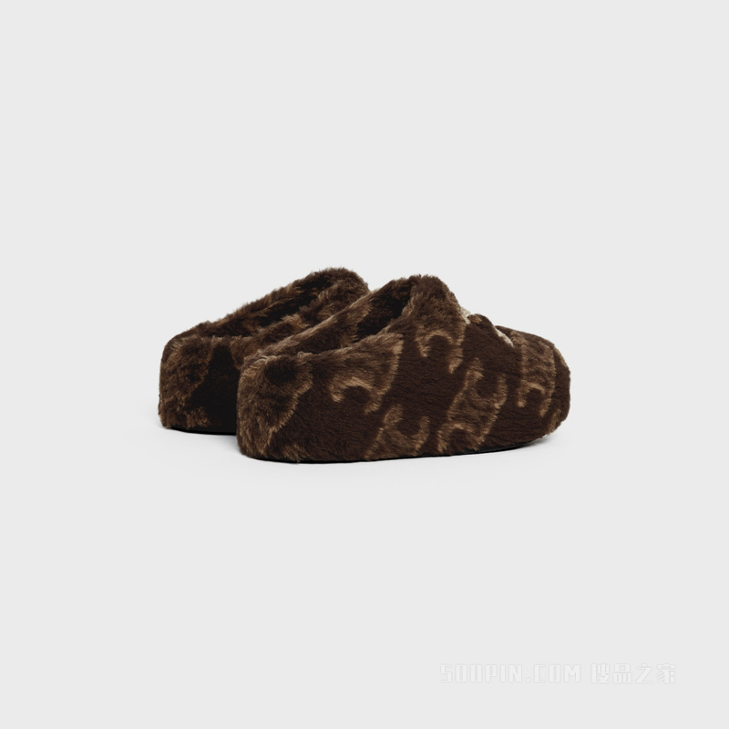 FUR TRIOMPHE提花羊毛穆勒鞋 棕色 / 米色-19BE