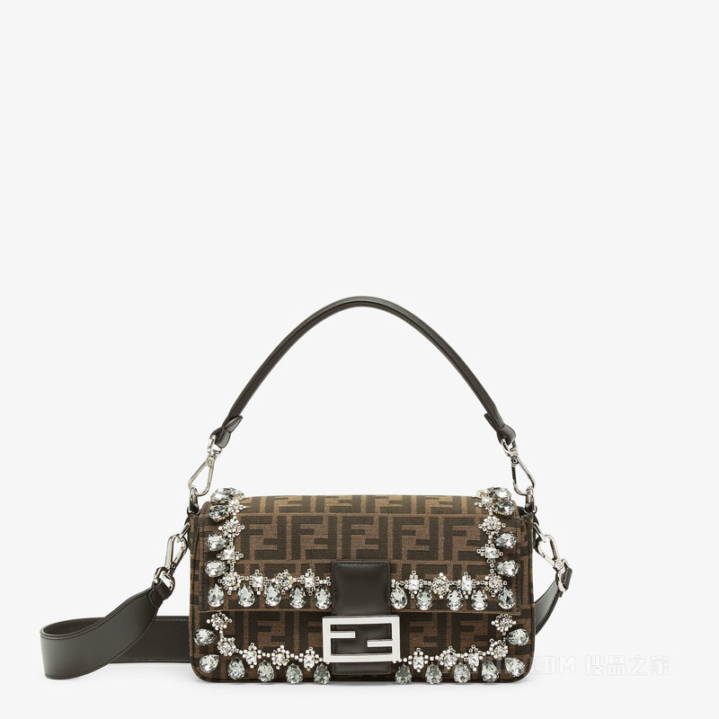 BAGUETTE手袋 人造水晶缀饰提花FF布料手袋