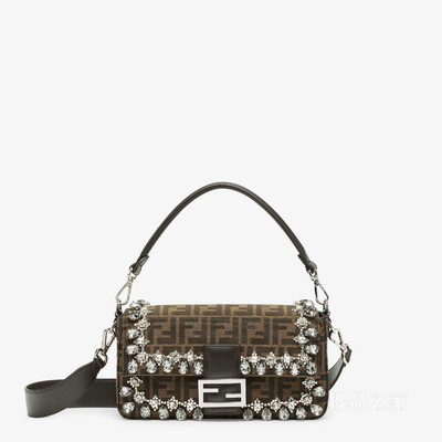 BAGUETTE手袋 人造水晶缀饰提花FF布料手袋