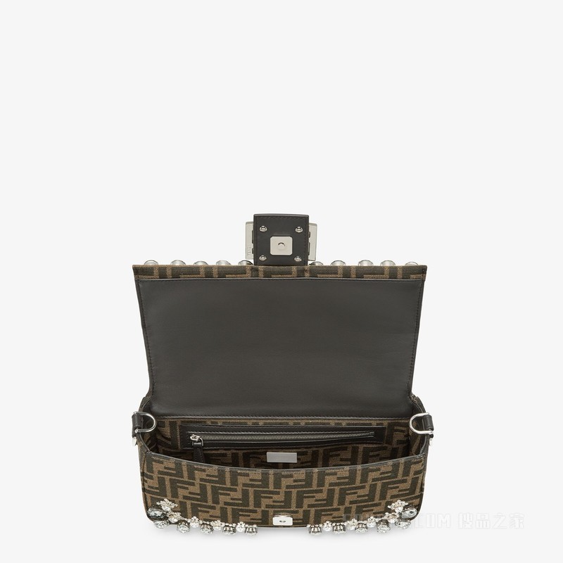 BAGUETTE手袋 人造水晶缀饰提花FF布料手袋