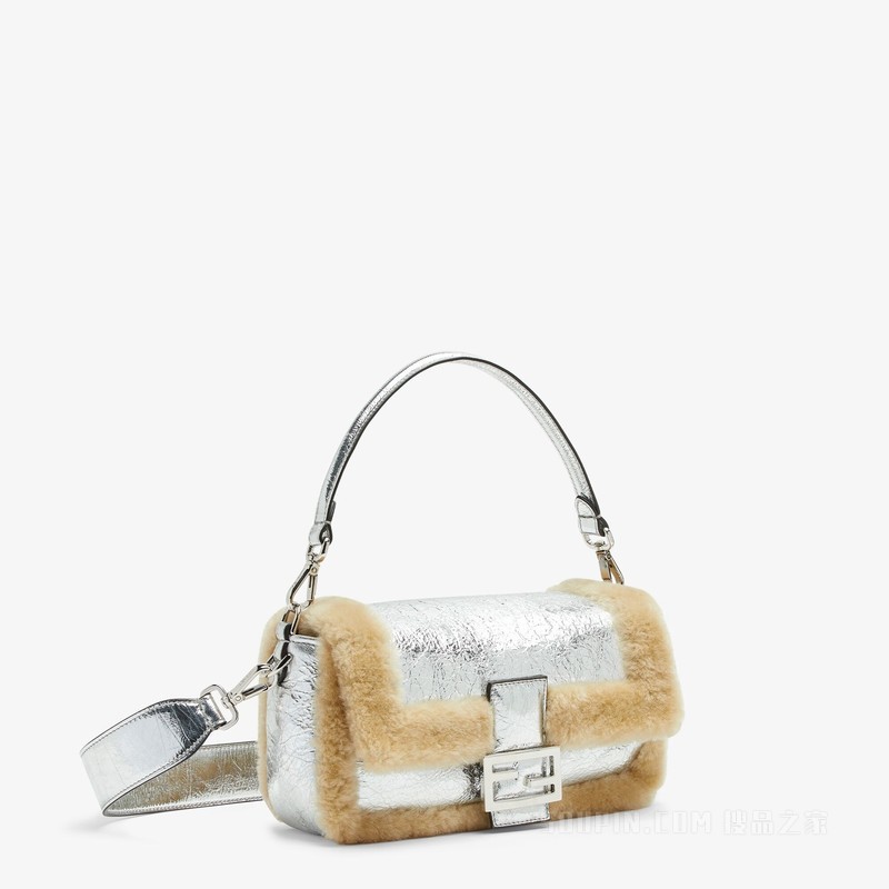 BAGUETTE手袋 裂纹银色羊皮手袋