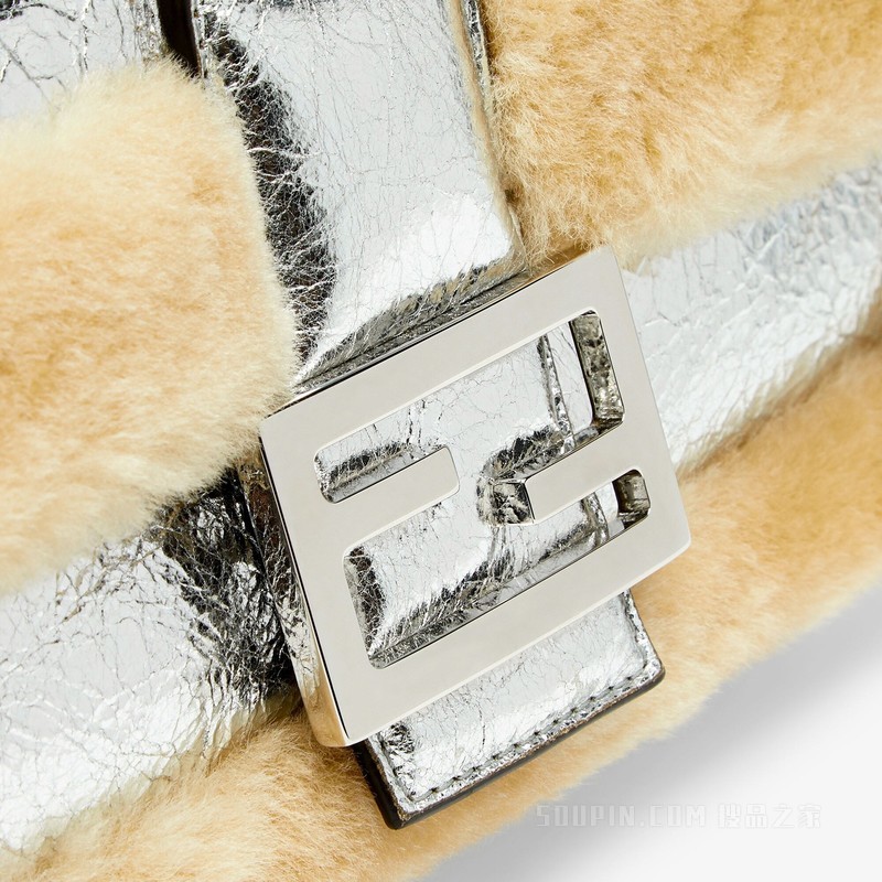 BAGUETTE手袋 裂纹银色羊皮手袋