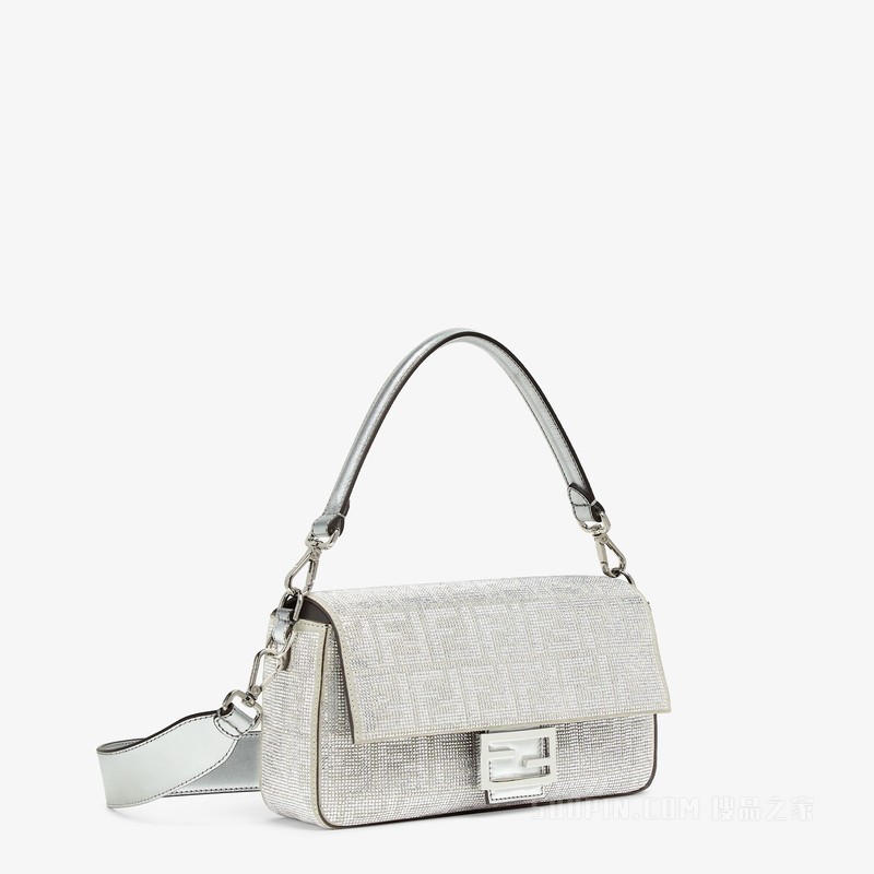 BAGUETTE手袋 银色人造水晶FF图案皮革手袋