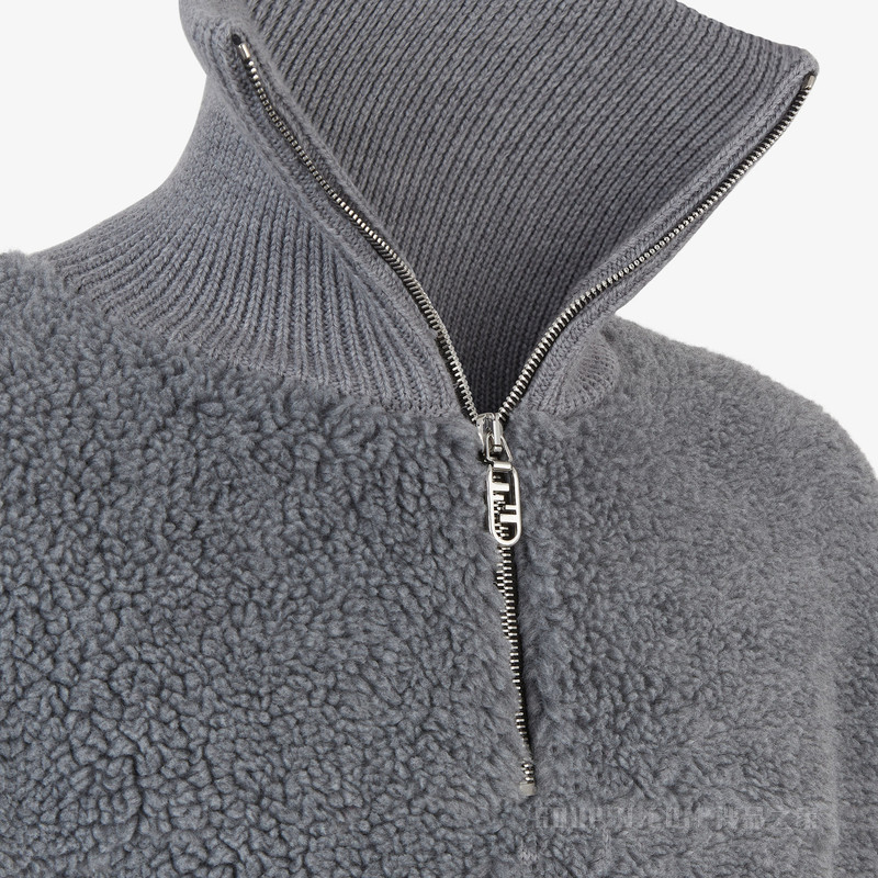 套头衫 灰色羊毛和泰迪熊图案平纹布