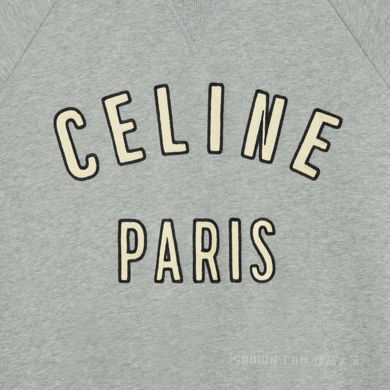 CELINE PARIS棉质抓绒宽松卫衣 混灰色/淡褐色/黑色-09HA