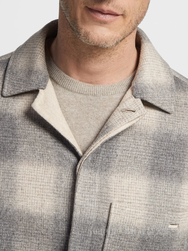 浅灰褐色配灰色格纹 Trofeo™ 山羊绒双层衬衫外套
