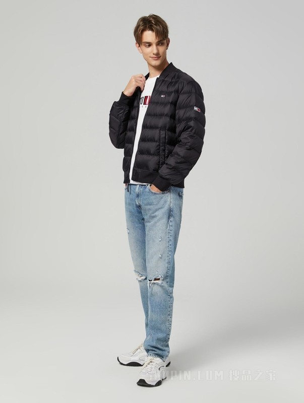 男装鸭绒绗缝轻暖棒球领合身飞行员羽绒服夹克外套78J6186
