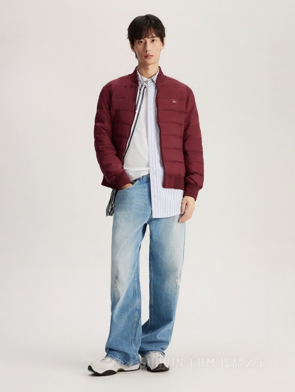 男装鸭绒绗缝轻暖棒球领合身飞行员羽绒服夹克外套78J6186