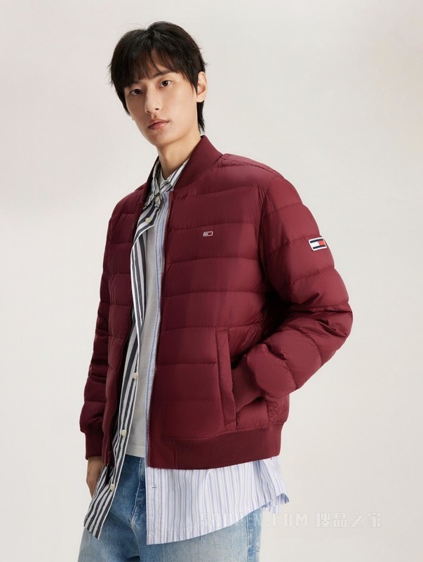 男装鸭绒绗缝轻暖棒球领合身飞行员羽绒服夹克外套78J6186