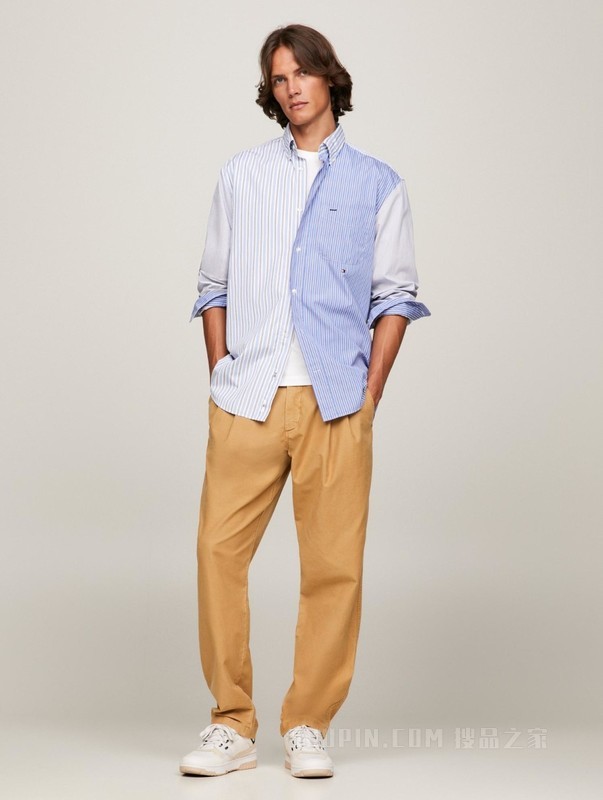 24新款早春男装纯棉府绸不规则条纹宽松衬衫外套MW0MW33794